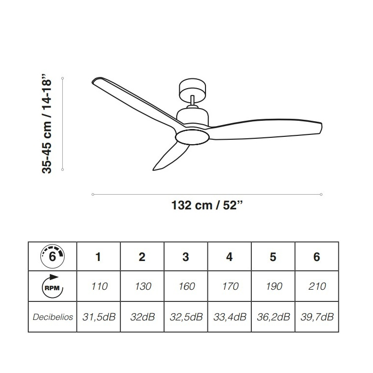ventilatore da soffitto garbin 132cm motore 30w acb