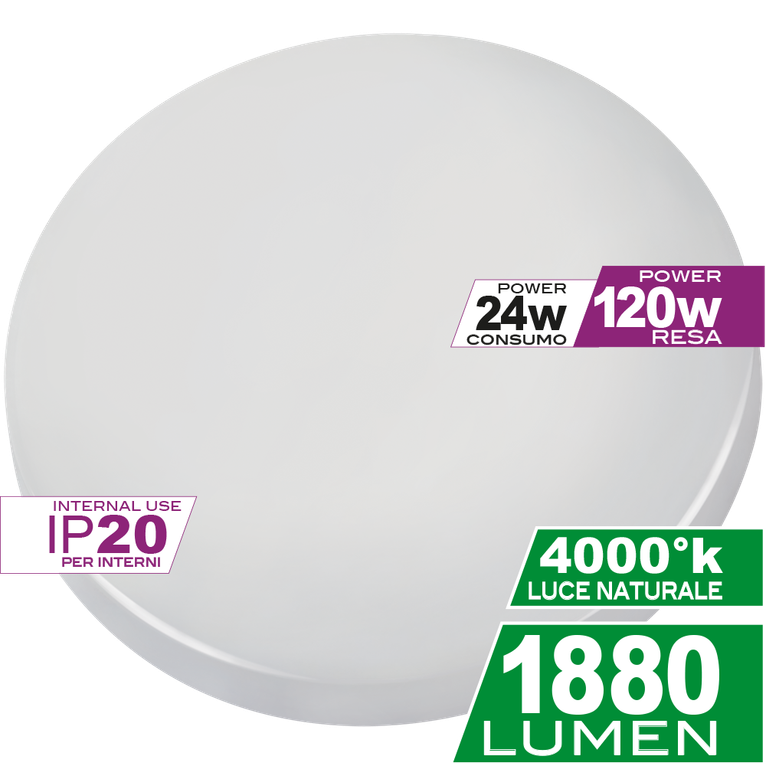 plafoniera led tonda 24w luce naturale 4000k ecoman
