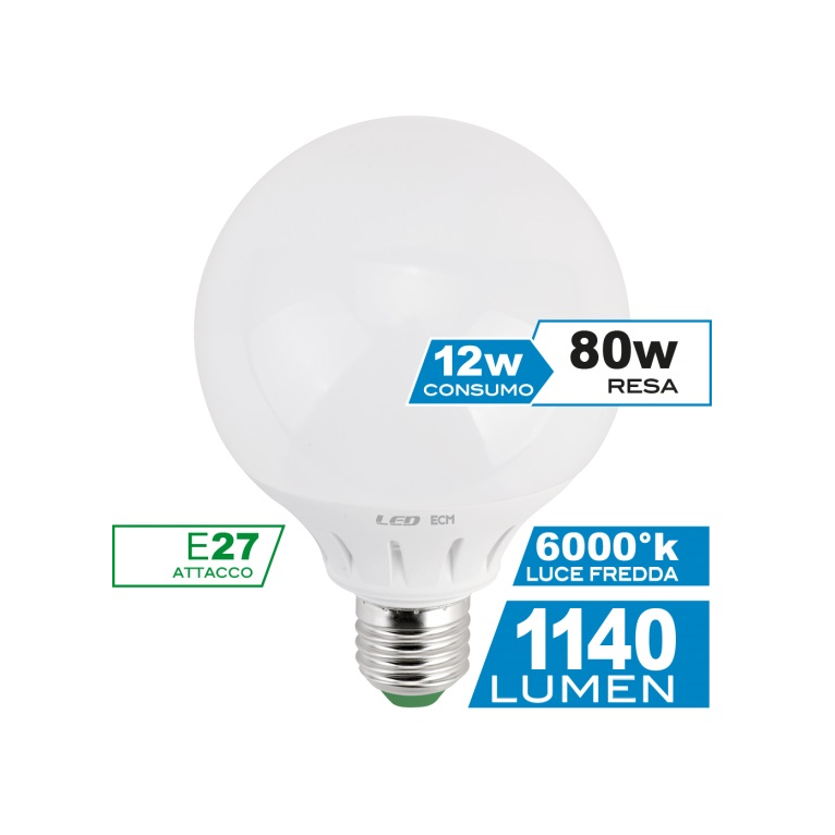 lampadina led globo g95 e27 12w luce fredda 6000k ecoman
