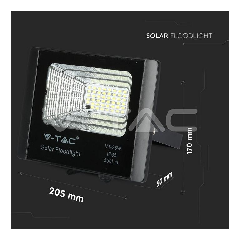 faretto con pannello solare 25w a led luce naturale v-tac sku8573