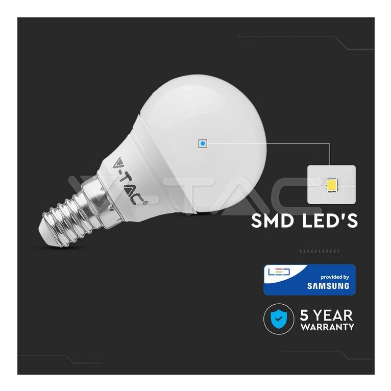 lampadina led sfera e14 5.5w luce fredda 6400k v-tac sku170