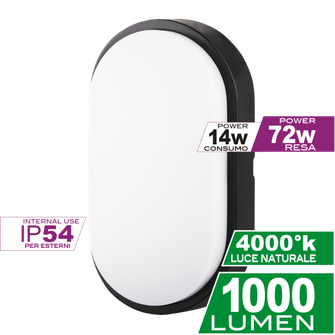Plafoniera LED ovale 14W luce naturale 4000K Ecoman nero IP54 
