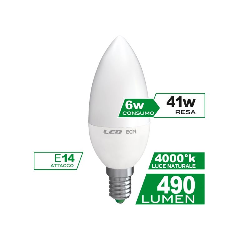 lampadina led candela e14 6w luce naturale 4000k ecoman vetro ghiaccio
