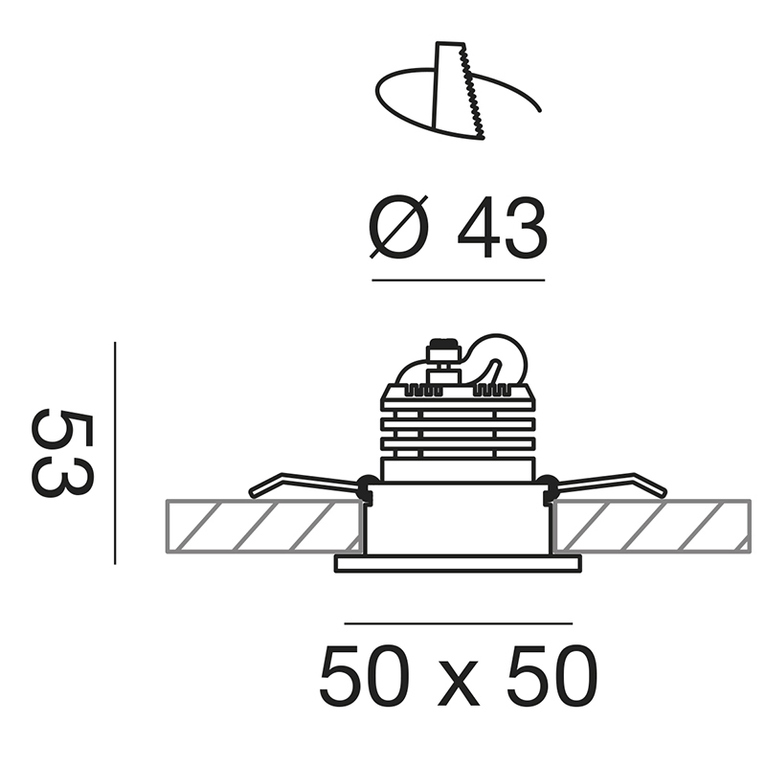 faretto alya 5w luce calda 3000k gealed quadrato ad incasso bianco