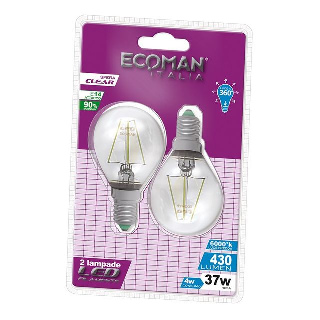 lampadina-led-sfera-e14-4w-luce-fredda-6000k-ecoman-vetro-trasparente-confezione-2-pezzi