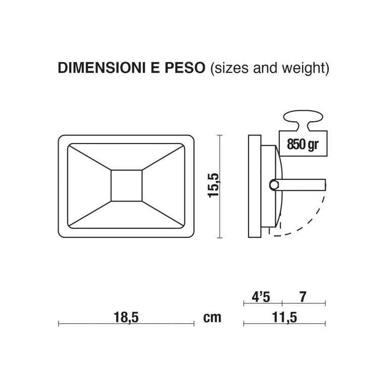 proiettore led proled 30w luce naturale 4000k ecoman nero ip65 mini slim