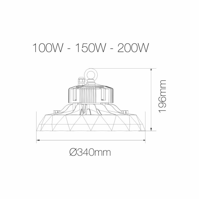 lampada industriale ufo lens 150w luce fredda 5000k beneito faure ip65 ik10