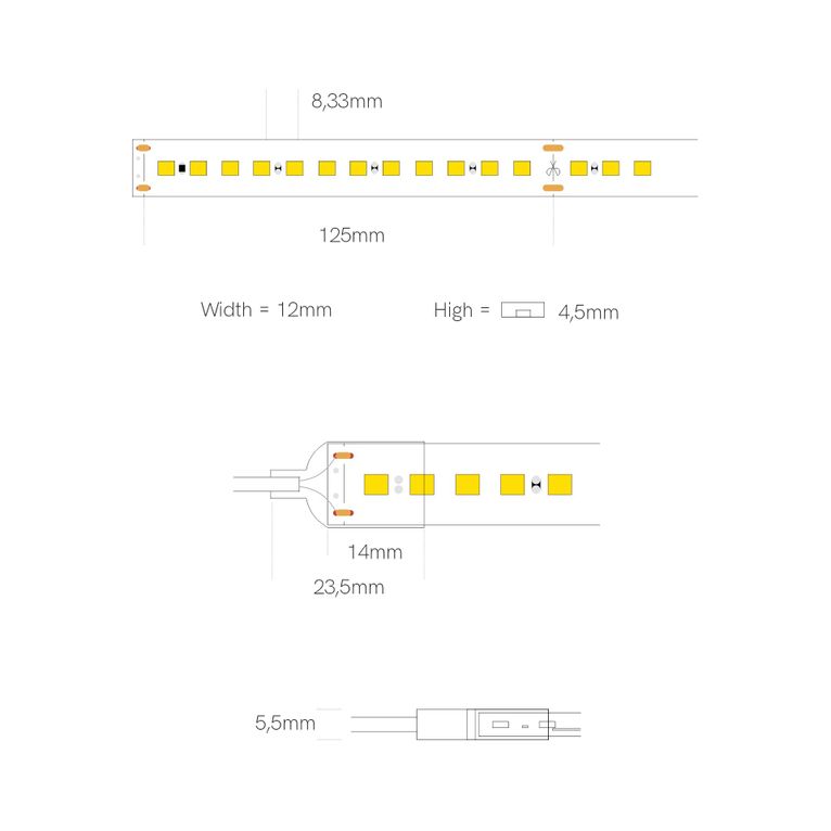 striscia led fine-32 14w/m 6000k 230v 5mt beneito faure smd3528 ip65