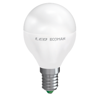 Lampadina LED Sfera E14 8W luce naturale 4000K ECOMAN vetro ghiaccio