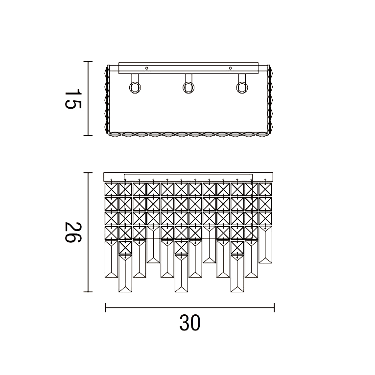 applique frangia 3 x g9 (40w incluse) affralux rettangolare