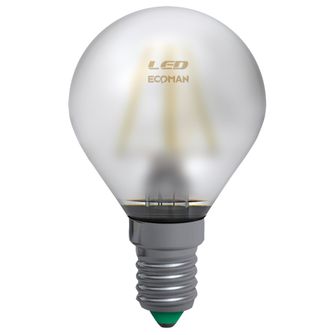 Lampadina LED Sfera E14 4W luce calda 3000K ECOMAN vetro satinato