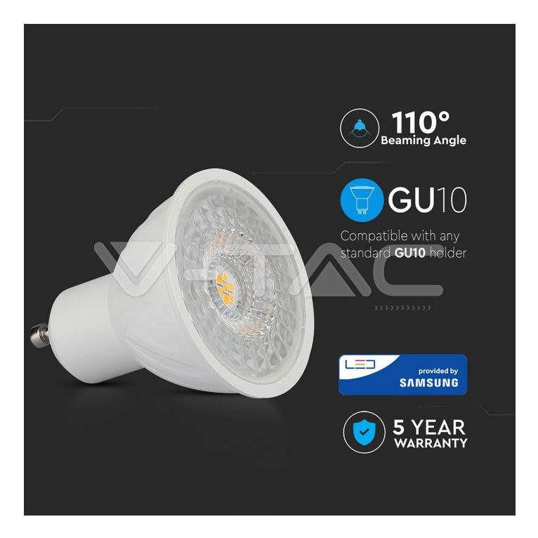lampadina led gu10 6.5w luce fredda v-tac sku194