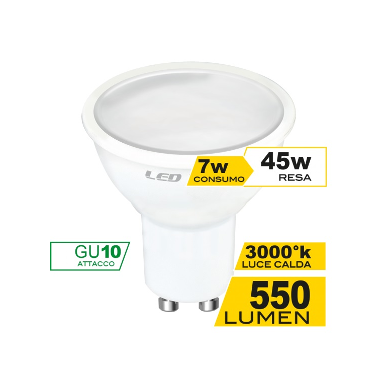 lampadina led dicroica gu10 7w luce calda 3000k ecoman vetro ghiaccio