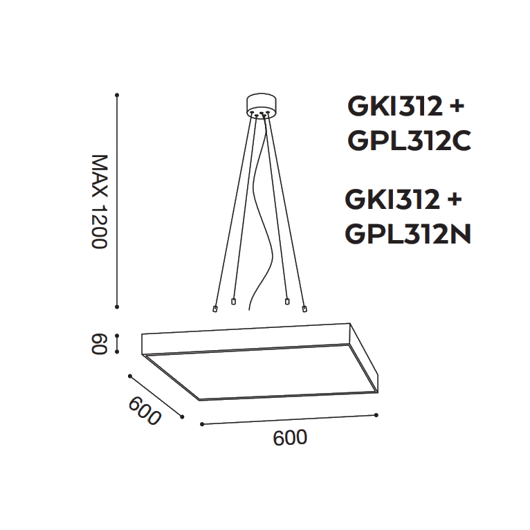 accessorio kit sospensione biham gealed compatibile con plafoniere quadrate grandi biham