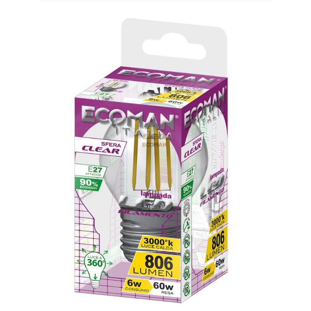 lampadina-led-sfera-e27-6w-luce-calda-3000k-ecoman-vetro-trasparente