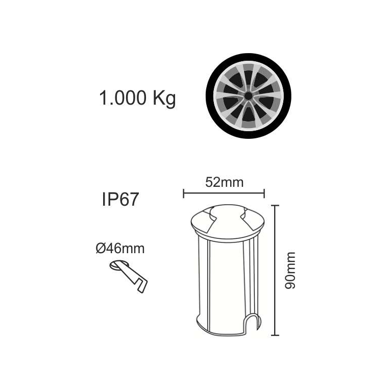 faretto da esterno dis 2w luce calda 830 beneito faure inox ip67 ik09