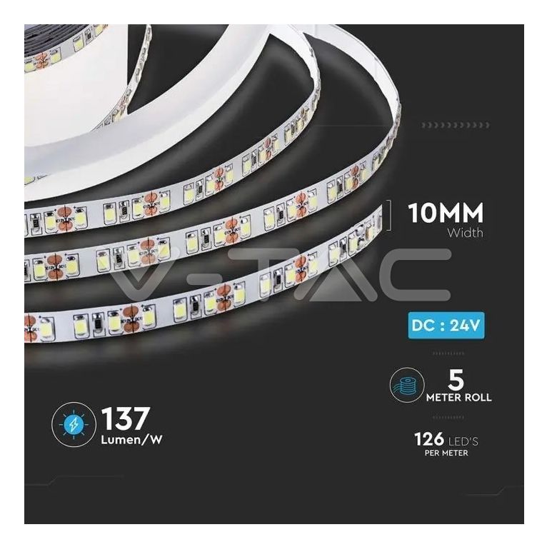 striscia led smd2835 8w/m luce naturale 24v 5mt v-tac sku212594