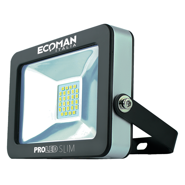 proiettore led proled 10w luce naturale 4000k ecoman nero ip65 slim