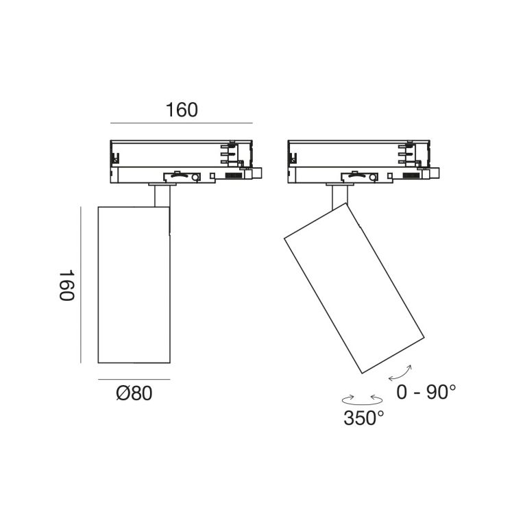 proiettore orientabile 40w a binario trifase. 4000k bianco gealuce