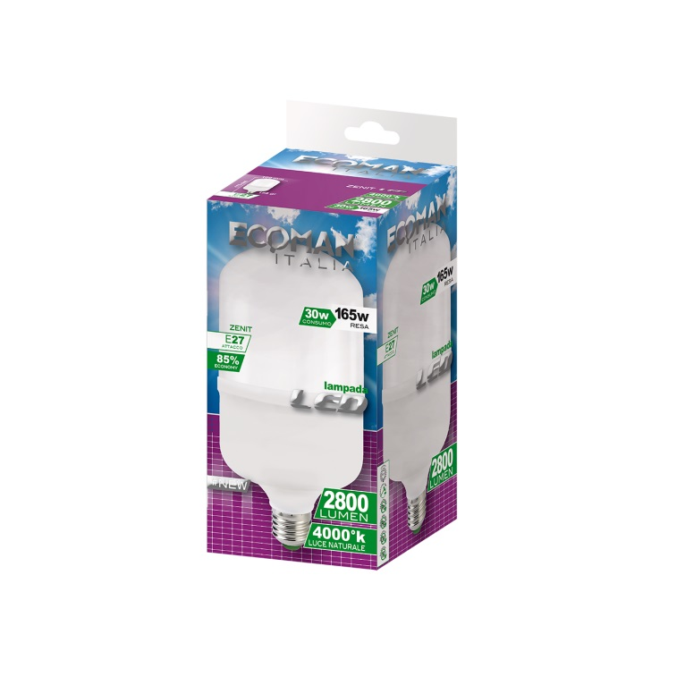 lampadina led zenit e27 30w luce naturale 4000k ecoman