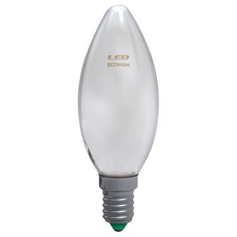 Lampadina LED Candela E14 4W luce calda 3000K ECOMAN vetro ghiaccio