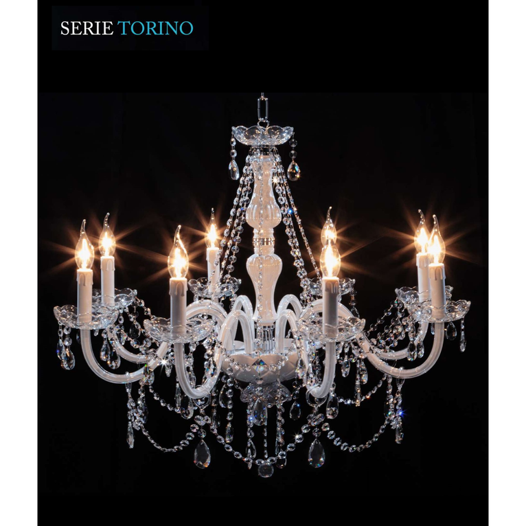 lampadario torino 8 x e14 cristal luce laccato bianco