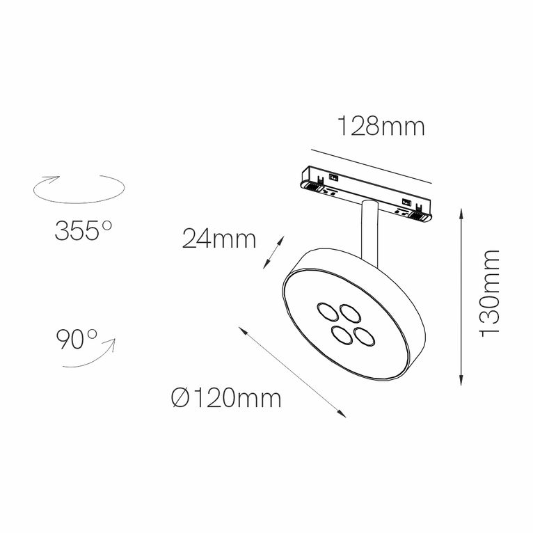 faretto led per binario magnetico 12w 48v 3000k nero ip20 cookie beneito faure