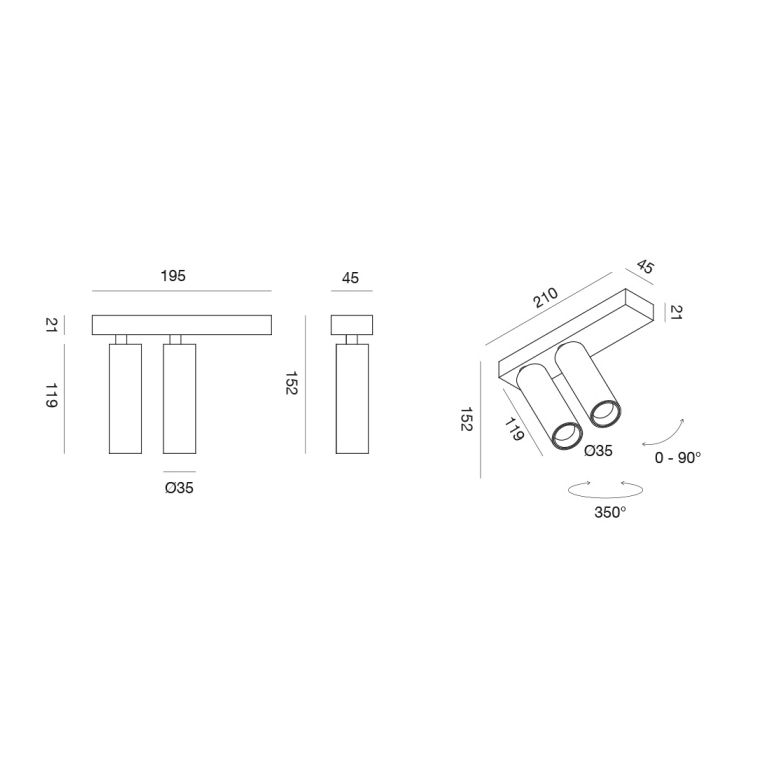 faretto doppio orientabile led 2x7w 3000k nero gealuce ip20