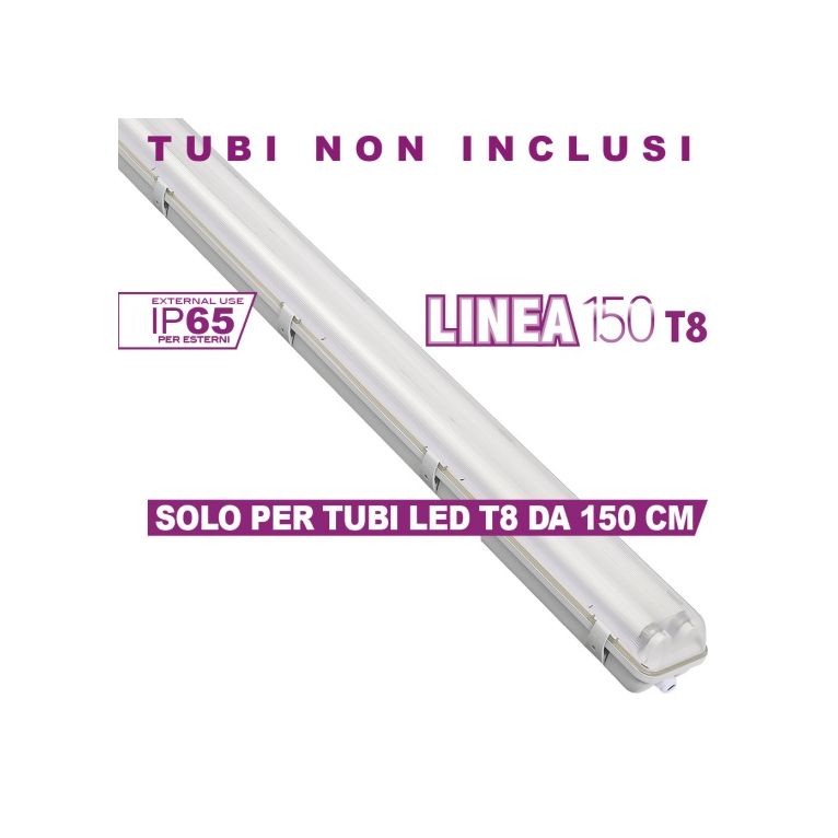 reglette led linea150 per tubi led 2xt8 ecoman ip65 
