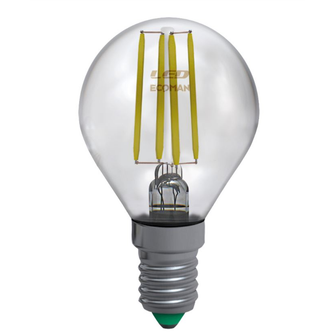 Lampadina LED Sfera E14 6W luce naturale 4000K ECOMAN vetro trasparente