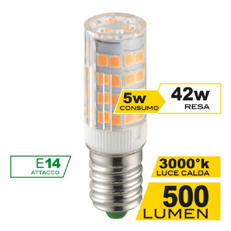 lampadina led tubolare e14 5w luce calda 3000k ecoman vetro trasparente