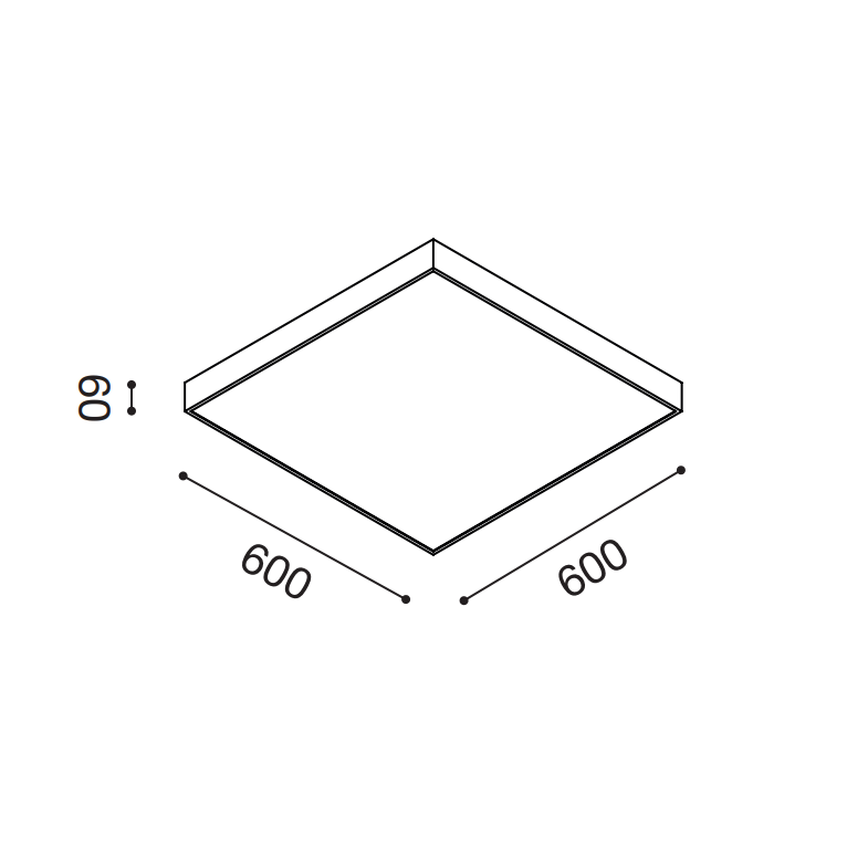 plafoniera biham 60w luce naturale 4000k gealed quadrato bianco