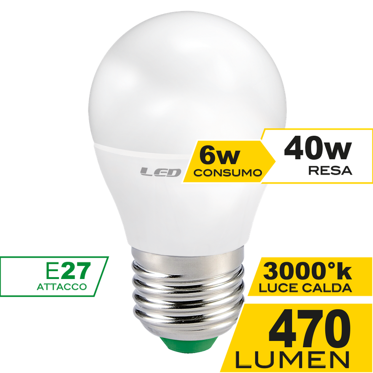lampadina led sfera e27 6w luce calda 3000k ecoman vetro ghiaccio