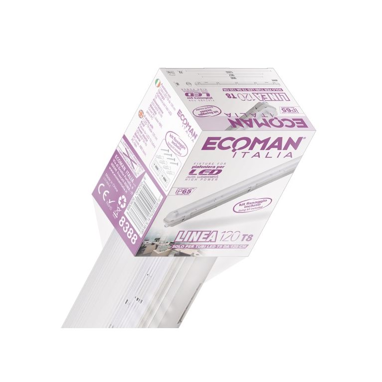 reglette led linea120 per tubo led t8 ecoman ip65 
