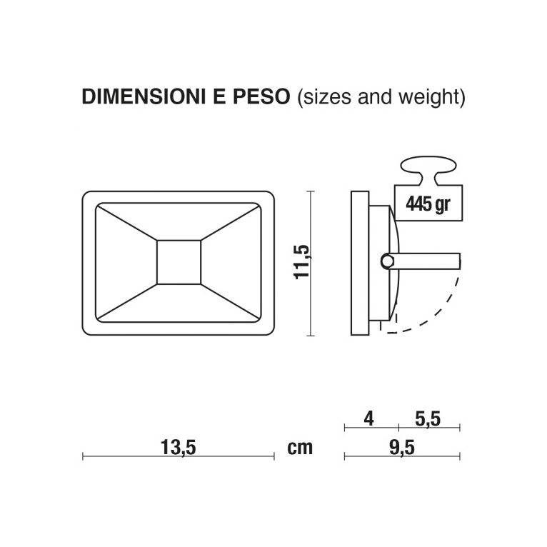 proiettore led proled 20w luce naturale 4000k ecoman nero ip65 mini slim