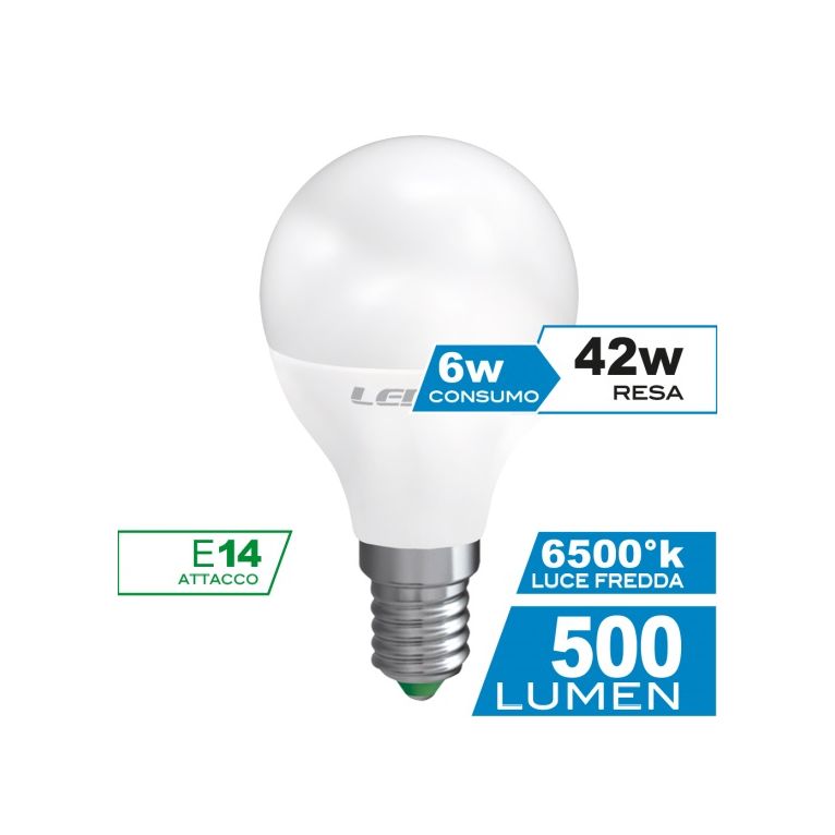 lampadina led sfera e14 6w luce fredda 6000k ecoman vetro ghiaccio
