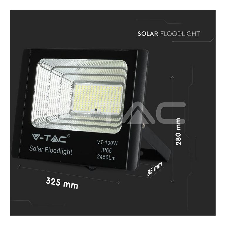faretto con pannello solare 100w a led luce naturale v-tac sku8576