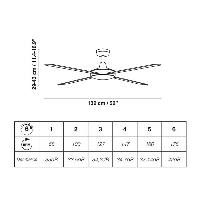 ventilatore da soffitto in compensato raki 132cm motore 30w, acb nero