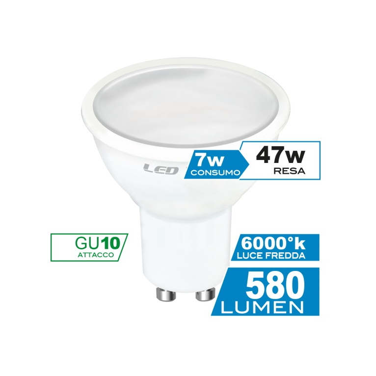 lampadina led dicroica gu10 7w luce fredda 6000k ecoman 