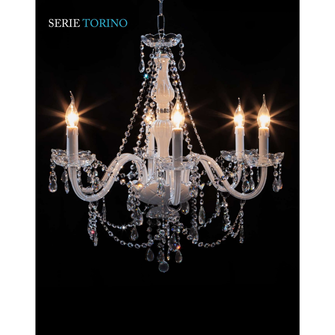Lampadario TORINO 6 x E14 CRISTAL LUCE laccato bianco