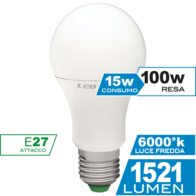 lampadina led goccia e27 15w luce fredda 6000k ecoman vetro ghiaccio