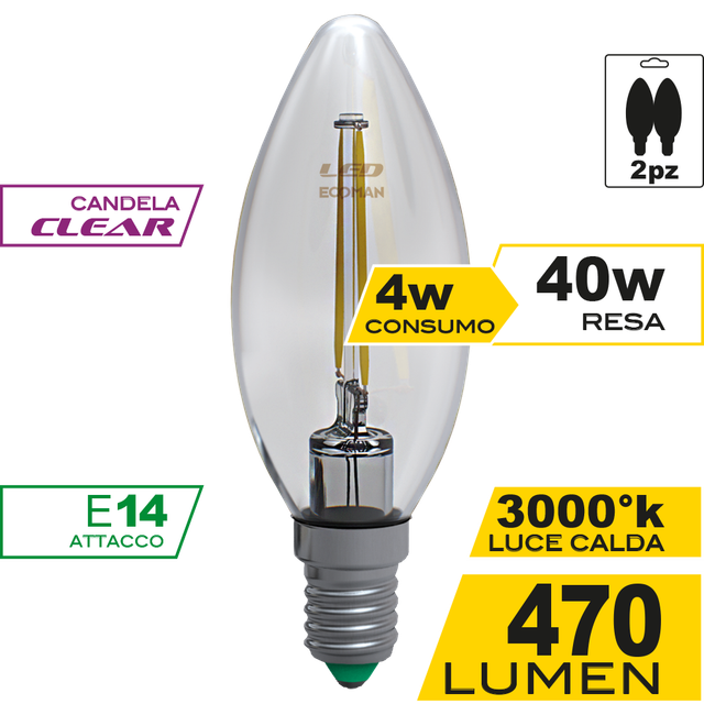 lampadina-led-candela-e14-4w-luce-calda-3000k-ecoman-vetro-trasparente-confezione-2-pezzi