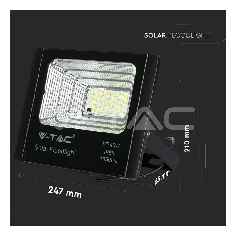 faretto con pannello solare 40w a led luce naturale v-tac sku8574