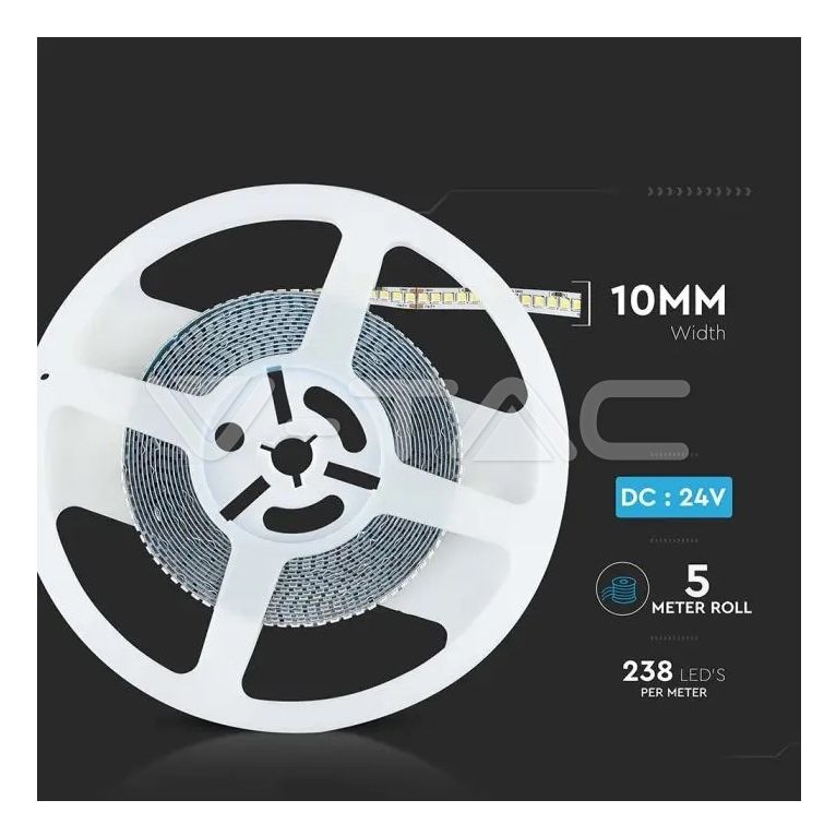 striscia led smd2835 18w/m luce naturale 24v 5mt v-tac sku212600