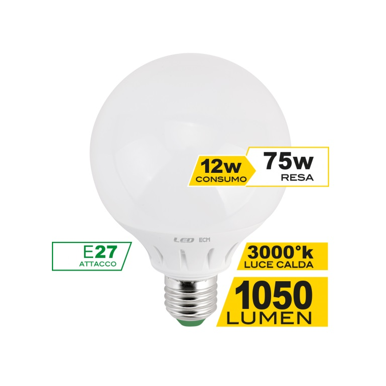 lampadina led globo g95 e27 12w luce calda 3000k ecoman