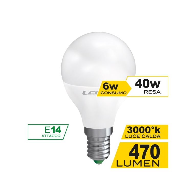 lampadina led sfera e14 6w luce calda 3000k ecoman vetro ghiaccio