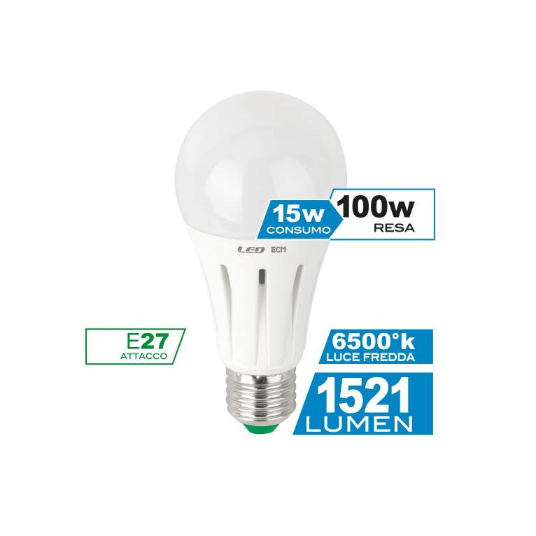lampadina led goccia e27 15w luce fredda 6000k ecoman vetro ghiaccio per uso professionale 