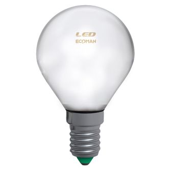 Lampadina LED Sfera E14 4W luce calda 3000K ECOMAN vetro ghiaccio