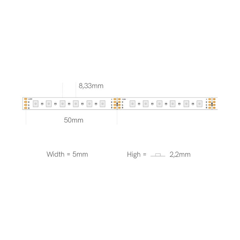 striscia led fine-50 7.5w/m rgbw 24v 5mt beneito faure smd3838