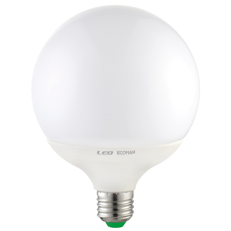 lampadina led globo g120 e27 18w luce fredda 6000k ecoman vetro ghiaccio